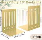 4 Pcs 10 Inch Heavy Duty Bookends Non-Skid Base, Gold - Image 2