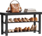 SMIBUY Bamboo Shoe Rack Bench, 3-Tier Shoe Organizer Storage Shelf for Entryway Hallway Bathroom Living Room (Black) by SMIBUY