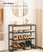 HOOBRO Shoe Rack, 4 Tier Shoe Storage Organizer with 3 Oxford Fabric Shelves and Top Panel, Holds 12-16 Pairs of Shoes for Entryway and Closet, Industrial, Rustic Brown BF47XJ01G1 - Image 3