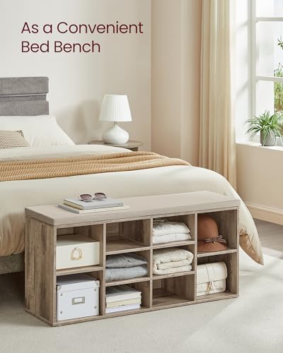 VASAGLE Shoe Bench with Cushion, 10 Compartments, 11.8 x 40.9 x 18.9 Inches - Image 6
