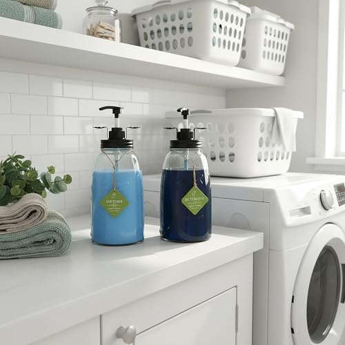 Glass Laundry Detergent Container - Besuerte Large Capacity Liquid Laundry Detergent Dispenser with Refillable & Reusable 2x50oz Mason Jars and Save Effort Pump Aid Handle, Black Cap - Image 6