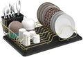 Buruis Dish Drying Rack for Kitchen Countertop, Large Capacity Gold Stainless Steel Dish Drainer with Anti-Slip Rubber Feet, Removable Drain Board and Utensil Holder (Black Tray) by KeepYourBathroomKitchenandHomeOrganized