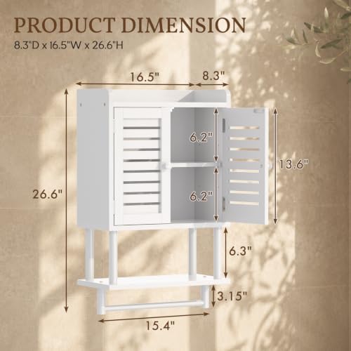 AmazerBath Bathroom Wall Cabinets, Bamboo Medicine Cabinets with Towel Bar, Hanging Over The Toilet Storage Cabinet with Adjustable Shelves, Organizer Cabinet for Small Spaces, 8.3x16.5x26.6 Inches - Image 2