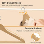 JupiterForce Wooden Clothes Hangers 50 Pack, Non-Slip Wood Hangers with 360° Swivel Hook & Shoulder Grooves, Coat Hanger for Suits, Coats, Shirts, Pants, Jackets and Dress(Natural) - Image 5