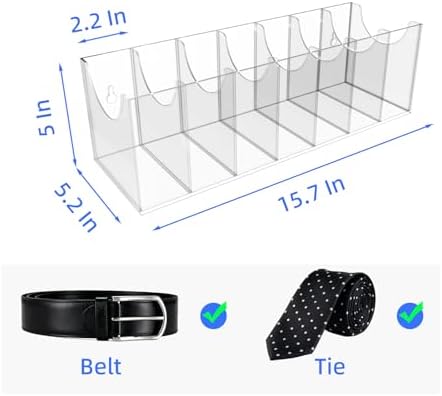 Acrylic Belt Organizer Box with 7 Compartments, Wall-Mount or Desktop Belt Storage for Men & Women, Holds Large Buckle Belts, Transparent Belt Holder for Closet Drawer Dresser (7 Compartments) - Image 2