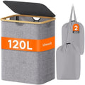 Lifewit 120L Large Laundry Basket with Lid, 2 Removable Bags, Light Gray by Lifewit