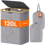 Lifewit 120L Large Laundry Basket with Lid, 2 Removable Bags, Light Gray by Lifewit