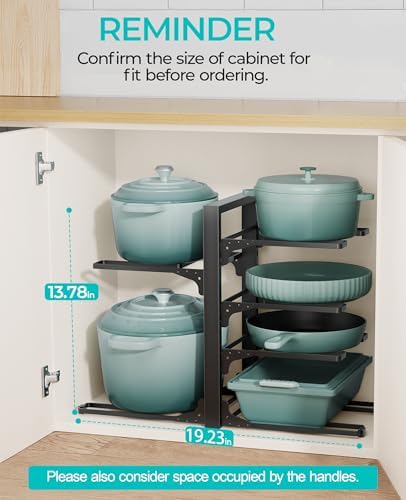ORDORA Pots and Pans Organizer Under Cabinet 13.8", 6-Tier Adjustable Rack - Image 2