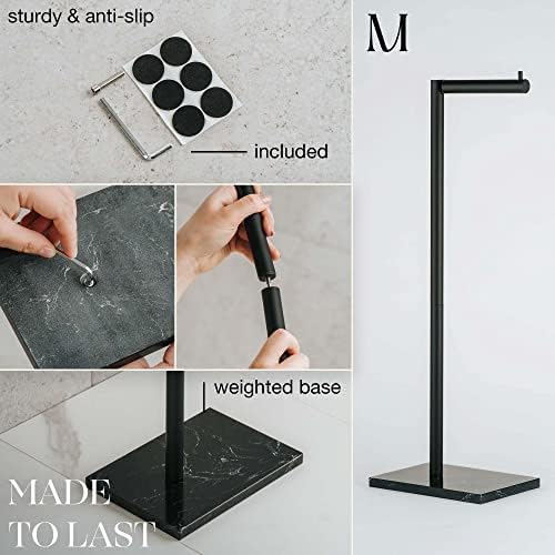 MARMOLUX ACC Free Standing Toilet Paper Holder Stand and Storage - 4 Jumbo Roll Bathroom Hardware Toilet Paper Stand - Stainless Steel Standing Toilet Paper Holder -Matte Black/Black Marble Base - Image 4
