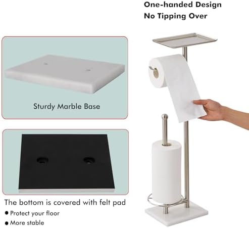 Toilet Paper Holder with Tray at The Top, Sturdy Marble Base No Wobby, Holding Extra 3 Toilet Paper Rolls As Spare Use, Freestanding No Drilling (Brushed Nickel) - Image 4