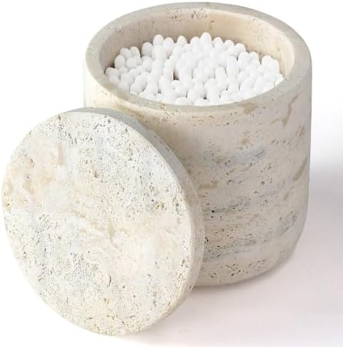 YMXYJM Marble Qtip Holder with Lid, Cotton Ball Bathroom Canister,Cream by YMXYJM