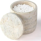YMXYJM Marble Qtip Holder with Lid, Cotton Ball Bathroom Canister,Cream by YMXYJM