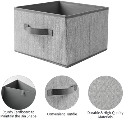 Storage Baskets, 11-Inch Woven Fabric Bins, Storage Cubes with Reinforced Handles, Organizer Bins for Closet Shelves, Foldable, for Toys, Clothes (4PCS/Grey-11*11*7.8inch) - Image 5