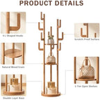 Yoobure Rotary Coat Rack Freestanding - Solid Wood Coat Tree with 9 hooks & 3 Storage Shelves for Purse, Bag, Jacket, Hat, Corner Hanger Stand Racks for Hall, Entryway, Office, Modern Clothes Holder - Image 5