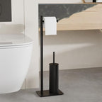 RUACQ Toilet Paper Holder Stand with Toilet Brush & Holder Set, Matte Black - Image 2