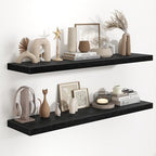 Fun Memories 48 Inch Floating Shelves in Black, 9.3 Inch Deep Wall Shelves for Bathroom, Living Room, Bedroom, Kitchen, Deep Long Shelf Wall Mounted 2 Pack Shelf for Books, Decor by FunMemories