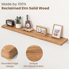 Floating Shelves for Wall, 48"Wx8"D Rustic Solid Elm Wood Floating Shelves Wall Mounted, Round Edge Wall Shelves with Invisible Bracket for Living Room Bathroom Bedroom Kitchen, Set of 1, Natural - Image 3