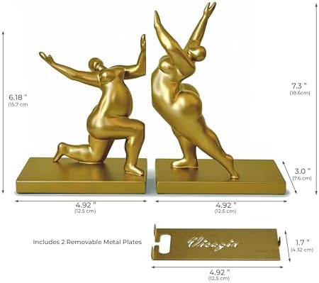 Sculptural Bookends Set of 2, Decorative Modern Bookends with Adjustable Phone & Tablet Holder, Artistic Resin Book Ends for Shelves, Durable Home & Office Decor – Metallic Gold - Image 5