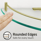 KES Glass Corner Shelf with Hooks 18/8 Stainless Steel, Tempered Glass Bathroom Corner Shelf with Rail, Shower Glass Shelf 2 Pack Wall Mounted, Brushed Gold, BGS2101A-BZ-P2 - Image 6