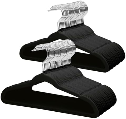 ManGotree 14 Inch Kids Velvet Hangers Felt Children's Hangers 66 Pack Black by ManGotree
