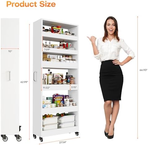 Slim Storage Cart, Lightweight 6 Tier Metal Rolling Utility Kitchen Cart on Wheels, Mobile Storage Shelving Unit Organizer for Bathroom Laundry Office Narrow Places (White, 10" D) - Image 7