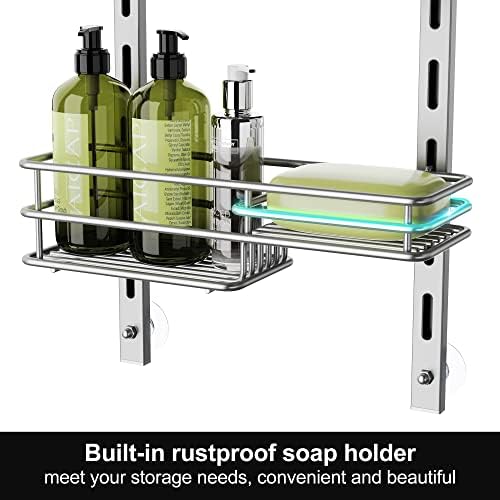 Orimade Over the Door Shower Caddy Adjustable 5 Tier Silver Grey,Bathroom Hanging Organizer Shelf Rustproof with 4 Hooks,Shower Basket with Soap Holder and Suction Cup - Image 4