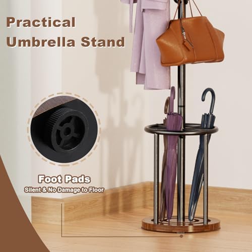 Coat Rack Freestanding, Coat Rack Stand with Umbrella Holder, Coat Tree, Coat Hanger Stand with 12 Hooks for Clothes Bag Hats, Hat Rack Hall Tree Coat Hanger Umbrella Stand for Entryway - Image 5