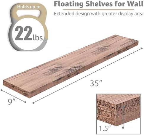 Sorbus Floating Shelves for Wall Storage (35 Inch, 2 Pack, Mahogany) - Image 3