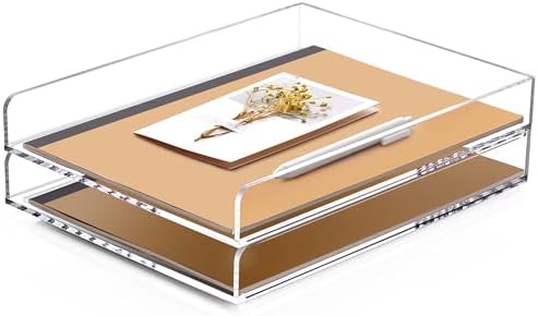 SANRUI 2 Tier Acrylic Stackable Paper Letter Tray, Vertical A4 File Desk Organizer and Accessories Sorter Tray, Clear Workspace Office Supplies Organizers, 12inx9.25inx3.42in by SANRUI