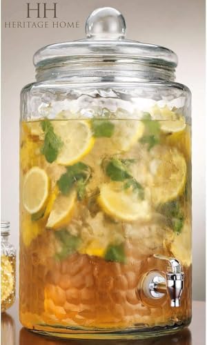 3 Gallon Classic Hammered Glass Ice Cold Beverage Drink Dispenser - With Glass Lid 100% Leak Proof Spigot- Wide Mouth Easy Filling For Outdoor, Parties & Daily Use - Image 6