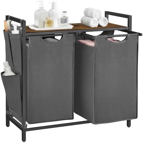 VASAGLE Laundry Hamper with Shelf, 2 Pull-Out Bags, 2 x 12.1 Gallons (46 L) by VASAGLEbySONGMICSHOME
