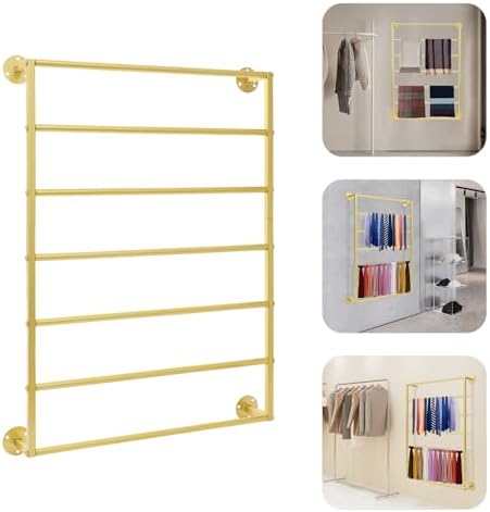 7 Tier Wall Mounted Tie Rack Scarf Display Stand, 50lbs Load Capacity Metal Ribbon Organizer, Towel Holder Display for Home, Bathroom, Florist, Gift Stores (Gold) - Image 6