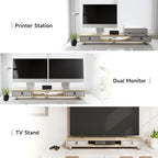 Fenge Dual Monitor Stand, 2-Tier Desk Organizer with Drawers, 42.5in, Oak - Image 5