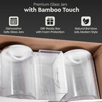 Laundry Pod Storage Container Set | Two 3L Glass Jars & One Acrylic Dryer Sheet Container with Bamboo Lids – Includes 2 Scoops, 60 Waterproof Laundry Labels – Dishwasher Safe - Image 4