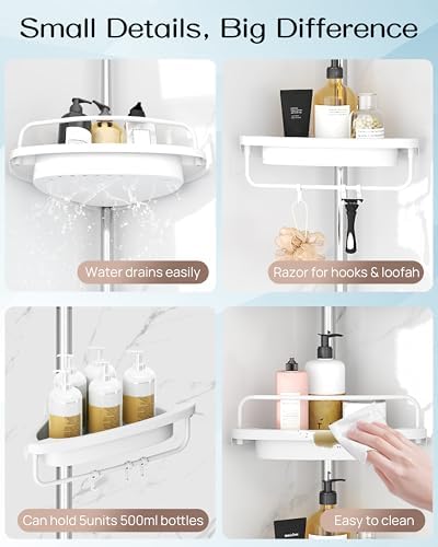 Corner Shower Caddy Tension Pole for Shampoo Holder, Stainless Steel Rod - Image 6