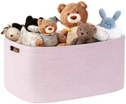 72L Large Woven Laundry Basket Hamper with Handles, Pink by SunNewt
