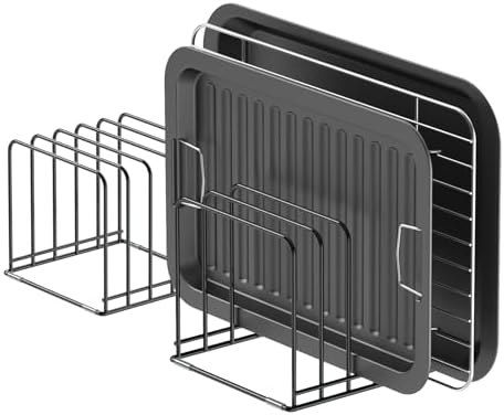 KORRTFID Kitchen Cabinet Organizer, Steel Cookware Holder, Divided Holder with 5 Slots for Skillets Baking Tray and Chopping Board Rack - Baking Pan Holder Storage (2 PCS) by KORRTFID