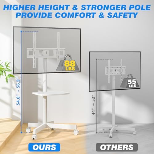 Rfiver Rolling TV Stand with Shelf for 23-65 inch TVs up to 88lbs White - Image 2