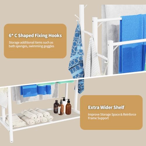 HavenlyYouth 3 Tier Free Standing Towel Rack, Pool Towel Rack with Metal Shelf for Outside, Blanket Drying Holder for Display and Storage in Bathroom, 35.8" H x 31.5" L x 11.8" W, White - Image 7