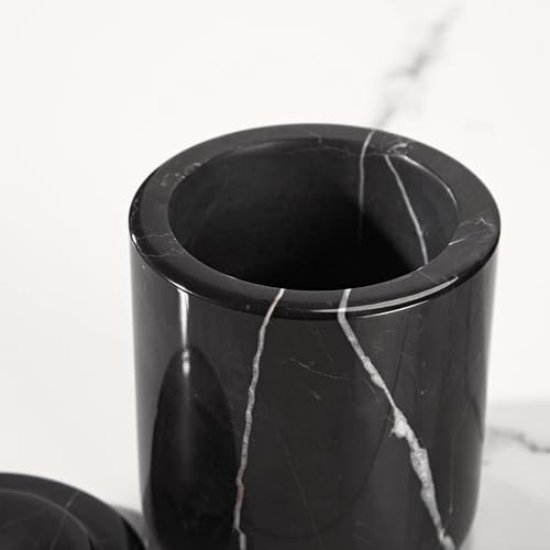 Black Marble Storage Canister, Cylinder 3 inch Diam x 3.5 Inch Ht Marble Jar with Lid, Natural Premium Bathroom Organizer for Cotton Balls, Jewery, Bath Salt, Q tip Holder for Powders, Countertop - Image 6