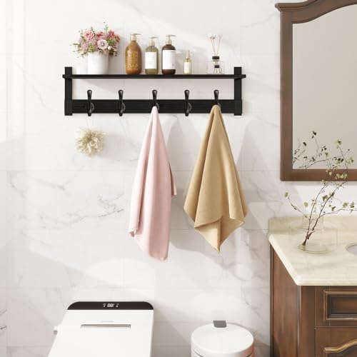 Homode Coat Hanger Wall Mount with Shelf, Hanging Rack with Storage, Black - Image 5