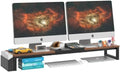 LAND·VOI Dual Monitor Stand Riser,41.5'' Long Monitor Stand for 2 Monitors, Wood Computer Riser with Pocket, Desktop Oraganizer with Pen Holder, Monitor Riser for Desk Computer,Laptop,TV, Rustic Brown by LAND%C2%B7VOI