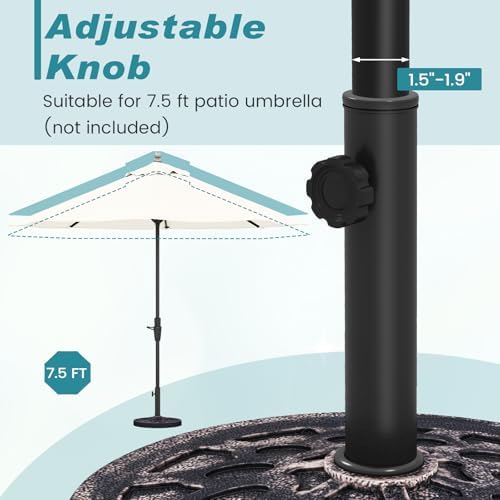 Tangkula 30 lbs Heavy Duty Umbrella Base, Round Parasol Holder with Adjustable Knob for Φ1.5-Φ1.9 Pole, Resin Umbrella Stand with Decorative Pattern, Easy Setup - Image 3