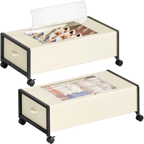Hoctieon 70L Under Bed Storage with Wheels, 2-Pack Rolling Containers with Clear Lids, Underbed Organizer for Clothes, Shoes, Blankets, Ideal for Bedroom and Dorm Room Use(30" L x 16.5" W x 10.2" H) by Hoctieon