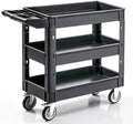 VEVOR Utility Cart, 3-Tier Plastic Service Cart with 550LBS Capacity, 360° Swivel Casters (Including 2 Locking Wheels), Medium Lipped Shelves, Ergonomic Handle, for Garage, Warehouse, Cleaning Tasks by VEVOR