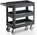 VEVOR Utility Cart, 3-Tier Plastic Service Cart with 550LBS Capacity, 360° Swivel Casters (Including 2 Locking Wheels), Medium Lipped Shelves, Ergonomic Handle, for Garage, Warehouse, Cleaning Tasks by VEVOR