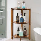 IBosins Corner Shower Caddy Standing 3-Tier Wood Shelf Bathroom Organizer - Image 4