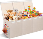 Extra Large Toy Box with Lids, Collapsible Storage Bin, 38"x16"x14",Beige by Rocamdo