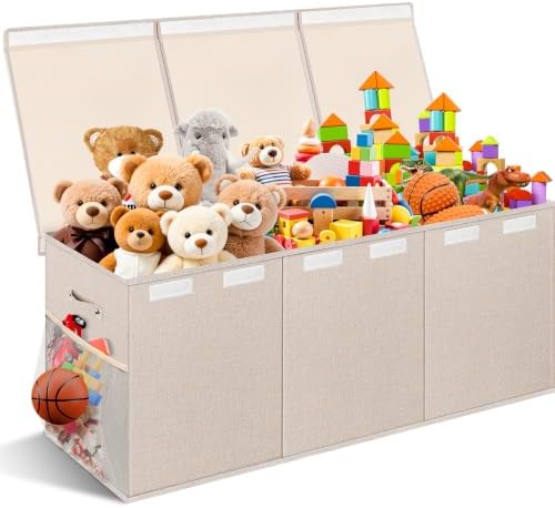 Extra Large Toy Box with Lids, Collapsible Storage Bin, 38"x16"x14",Beige by Rocamdo
