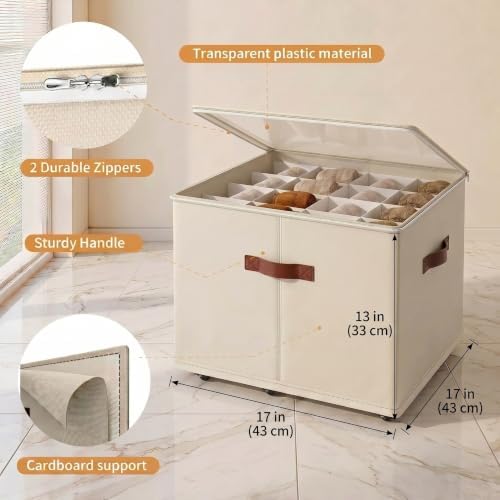 2 Pack Shoe storage Organizer with wheels,No Assemble Required Shoe boxes with premium waterproof material,Adjustable Dividers Fits 32 Pairs,shoe Storage Bins with Reinforced Handle (beige, 32 pairs) - Image 2
